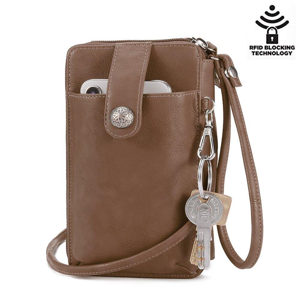 Brenice Women RFID Card Bag Solid Crossbody Bag Phone Bag Card Holder