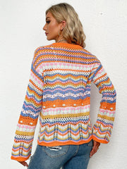 Durchbrochener Cardigan mit Chevron-Streifen