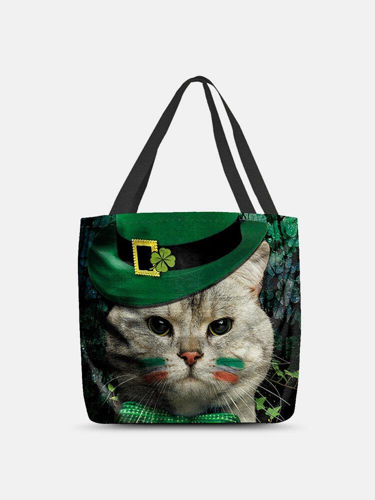 Mujer Trébol Gato Patrón Imprimir Feliz Día de San Patricio Bolso de hombro Bolso Tote 