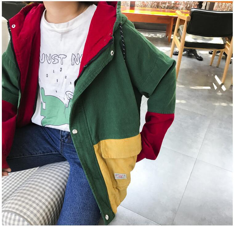 Cute Loose Color-block Corduroy Jacket