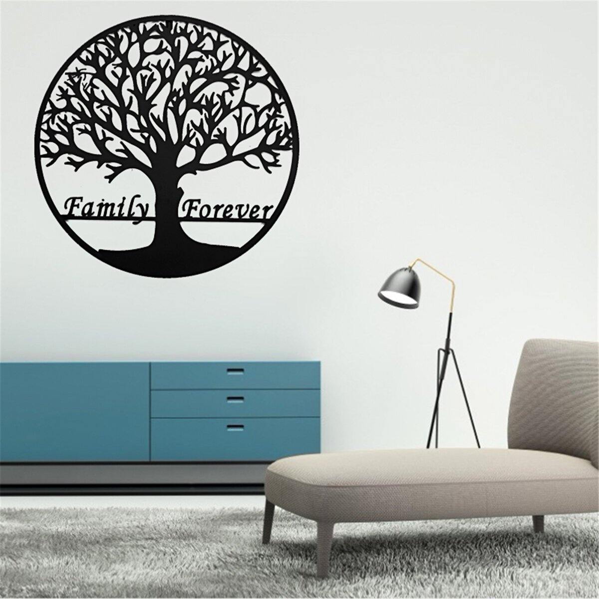 24in/60cm Metal Tree Hanging Wall Art Round Sculpture Family Forever Home Decoration