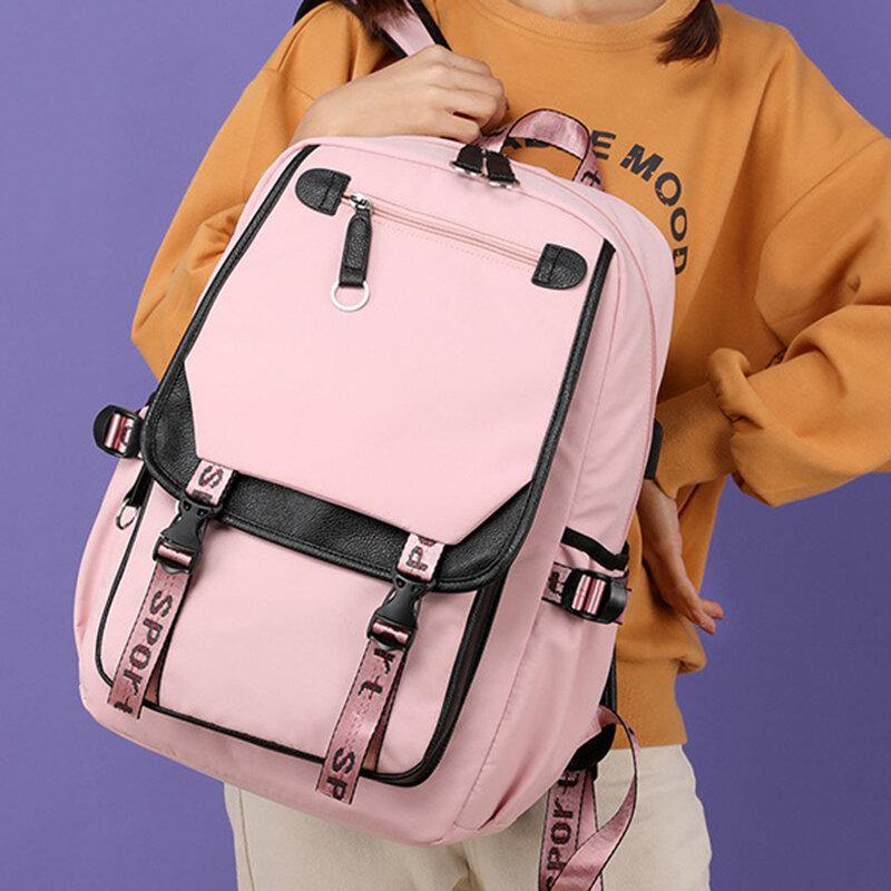 Women Printing USB Charging Large Capacity Backpack Student School Bag