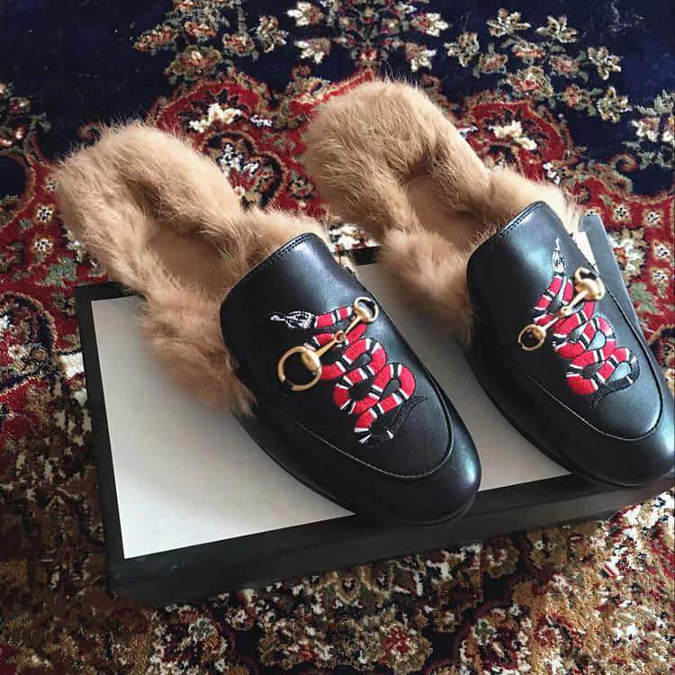 Women Casual Buckle Fur Embroidery Mules Slippers Shoes