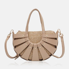 Bolso de mano sencillo hueco de gran capacidad con remaches de cuero PU para mujer, bolso de hombro, bolso cruzado, bolso de paja 