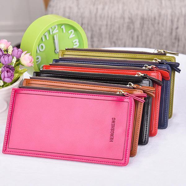 Women Faux Leather Leisure Double Zipper Long Wallet Multi-slots Card Holder Purse