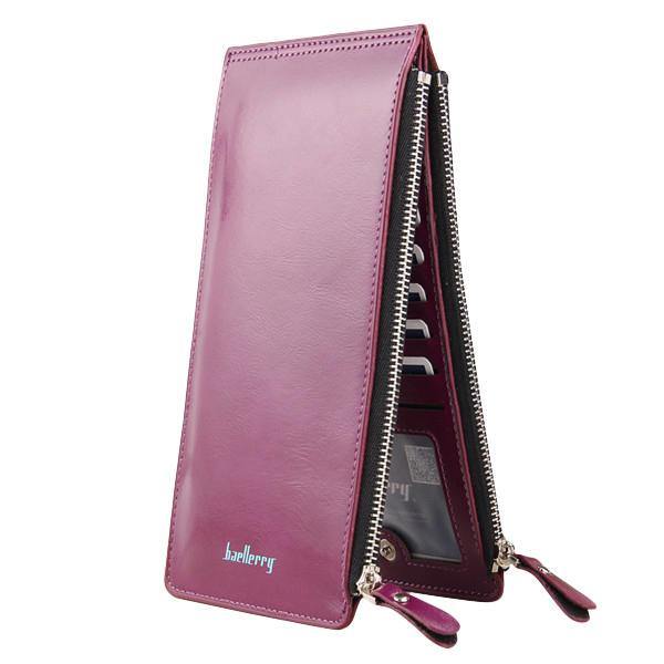 Women Waxy Ultra Thin Leather Long Purse Multi Card Holder