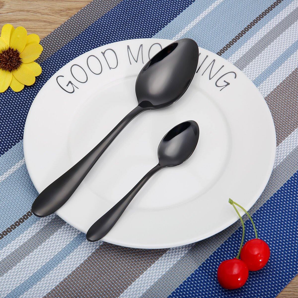 4Pcs Stainless Steel Black Gold Flatware Dinnerware Cutlery Fork Spoons Tableware Set for Kitchen Dinner Tool