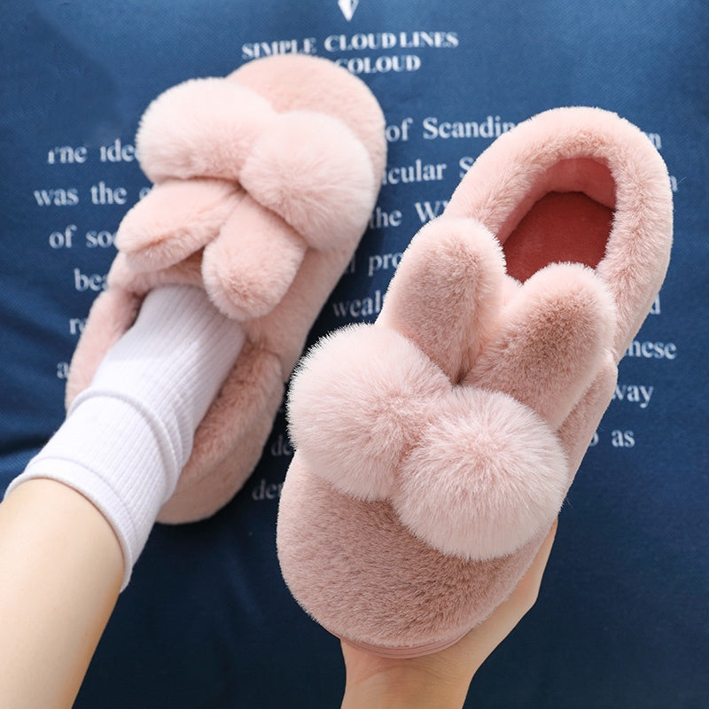 Lindas zapatillas de casa cálidas con orejas de conejo de conejito de peluche