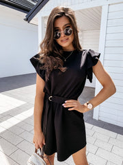 Ruffled Short Sleeve Crew Neck Dress