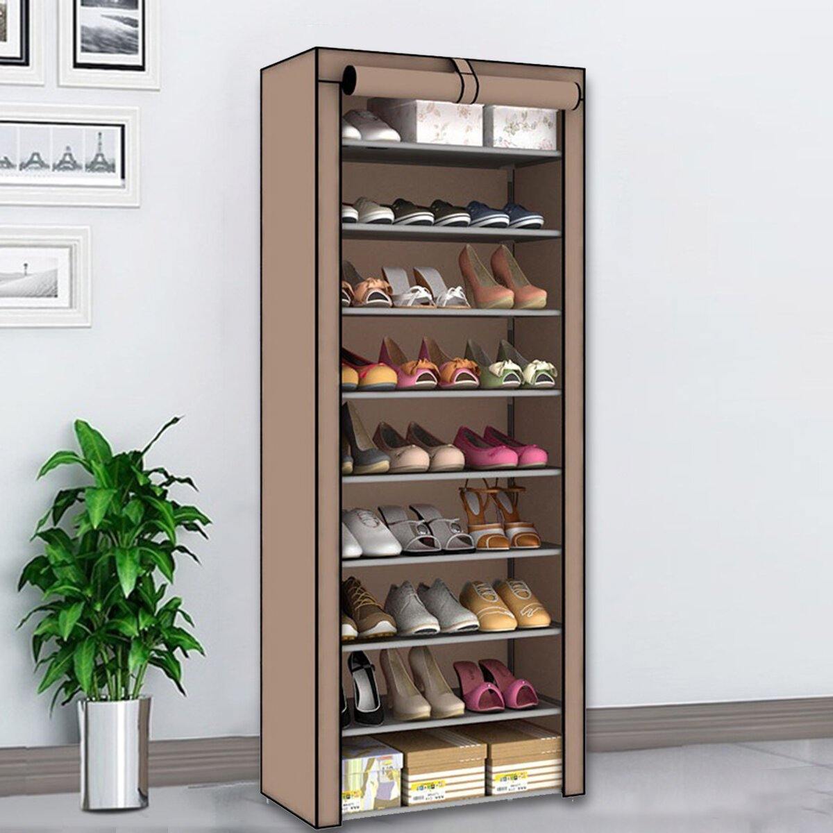 10 Tiers 9 Lattices Shoe Rack Shelf Storage Closet Organizer Cabinet With Dust Cover