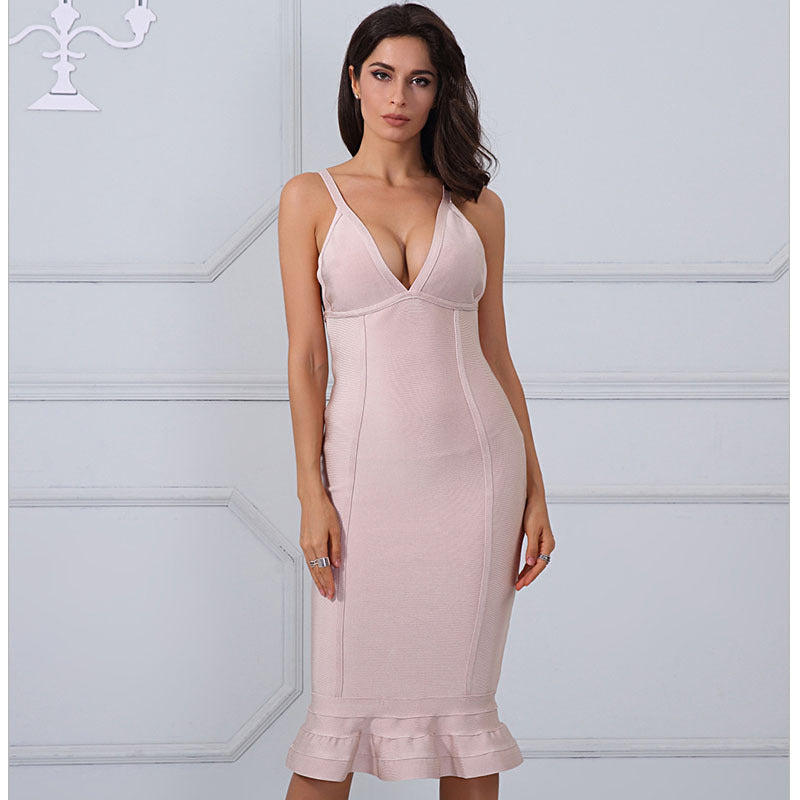 V-neck bandage fishtail dress