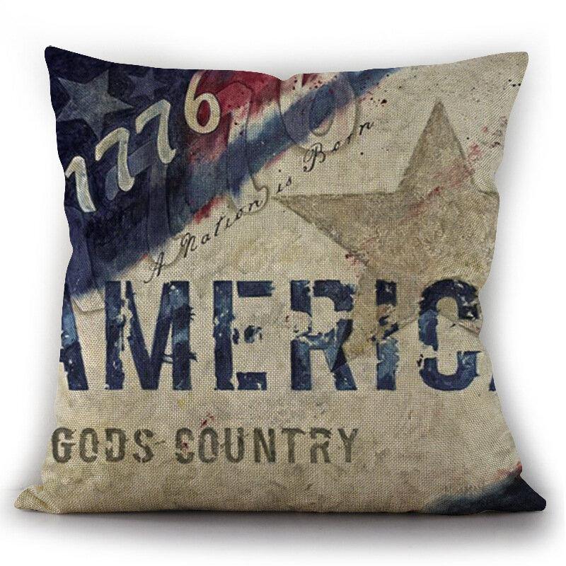 American Independence Day Pillow Painting American Flag Linen Pillowcase Cushion Cover