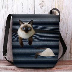 Women Felt Cute Cartoon Cat Stripes Pattern Multi-carry Crossbody Bag Shoulder Bag