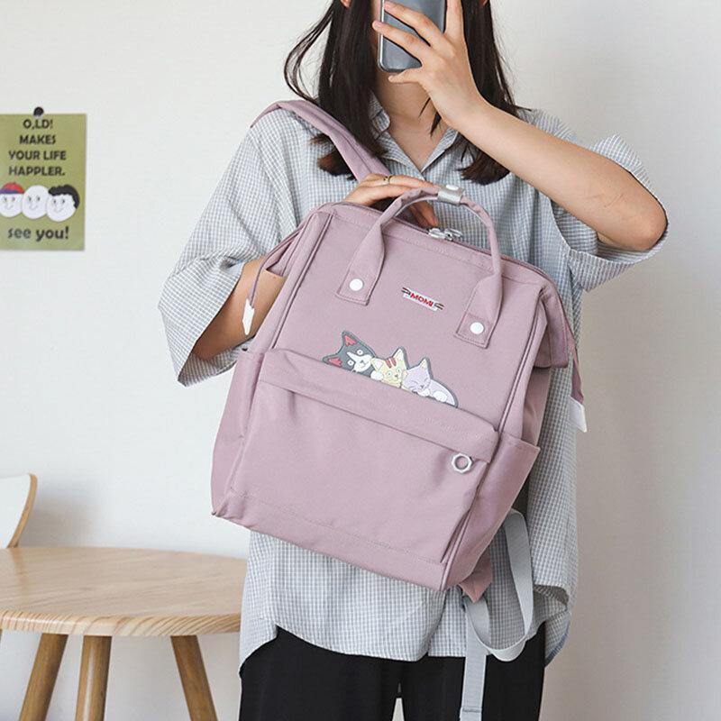 Women Oxford Waterproof Anti-theft Cute Cat Pattern Casual Backpack