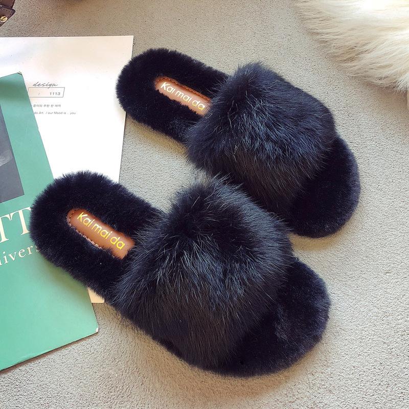 Womens Open Toe Fluffy Furry Fur Comfy Slippers