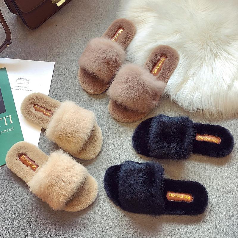 Womens Open Toe Fluffy Furry Fur Comfy Slippers