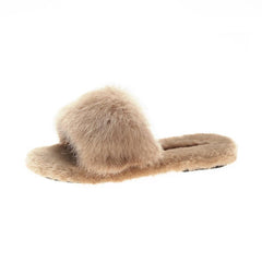 Womens Open Toe Fluffy Furry Fur Comfy Slippers