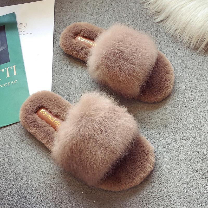 Womens Open Toe Fluffy Furry Fur Comfy Slippers