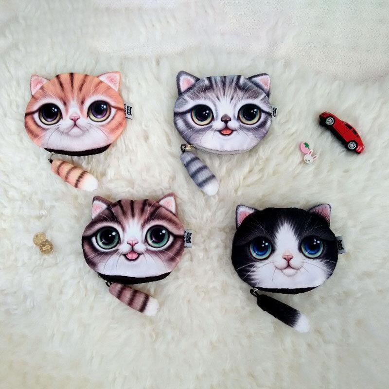 Women Plush Cartoon Cat Head Personality Cute Small Coin Bag Storage Bag