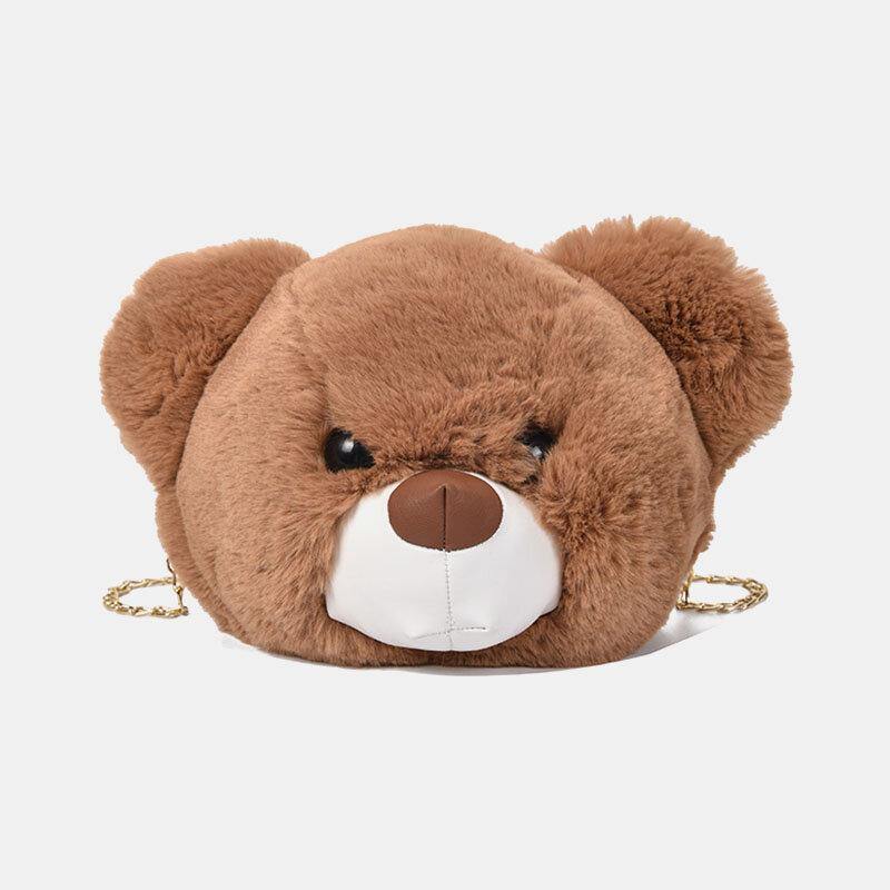 Women Cute Plush Bear Chains Shoulder Bag Crossbody Bag