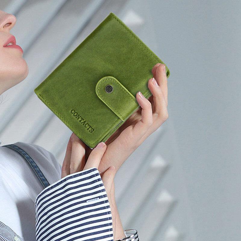 Women Genuine Leather RFID Multi-function Multi Card Slots Casual Solid Color Brief Card Holder Wallet