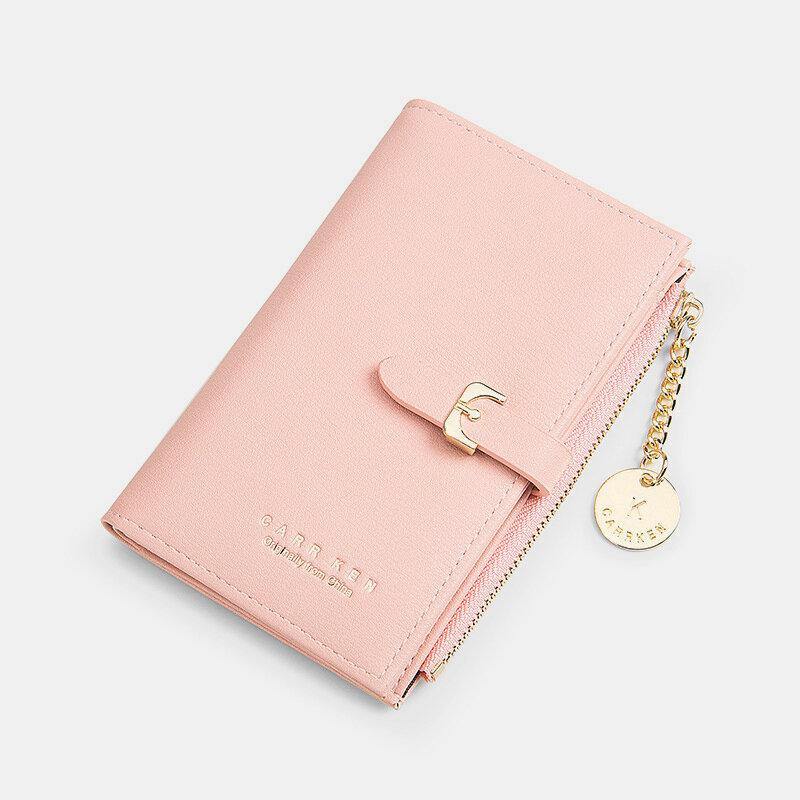 Women PU Leather Thin Solid Color Bifold Card Holder Wallet