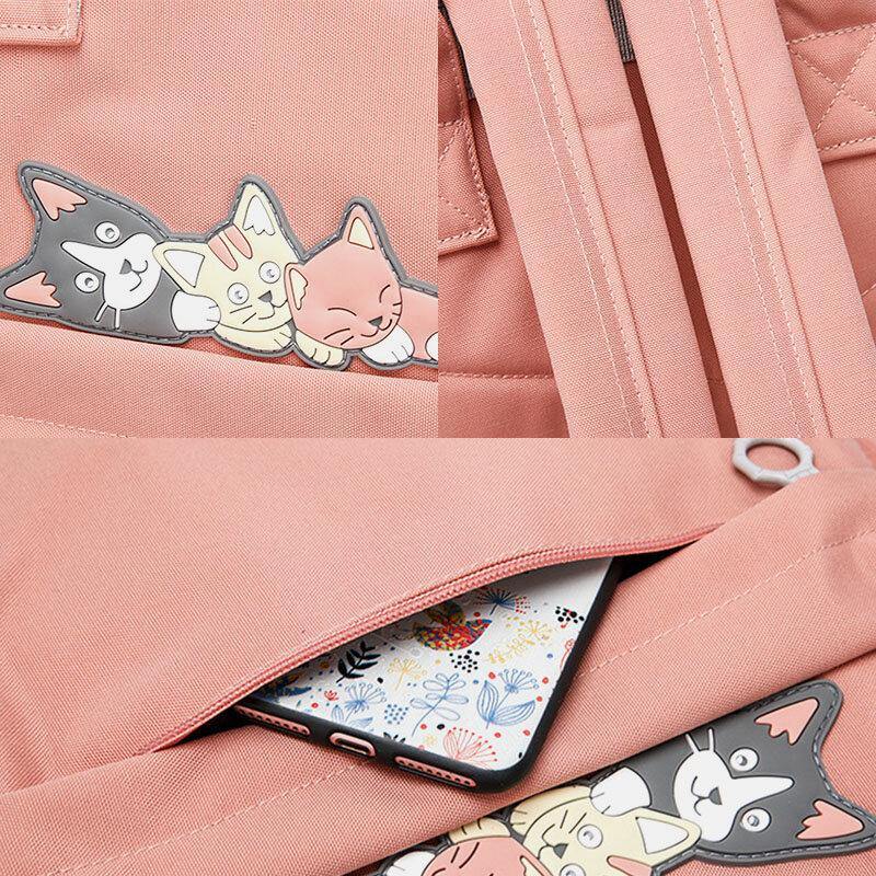 Women Oxford Waterproof Anti-theft Cute Cat Pattern Casual Backpack