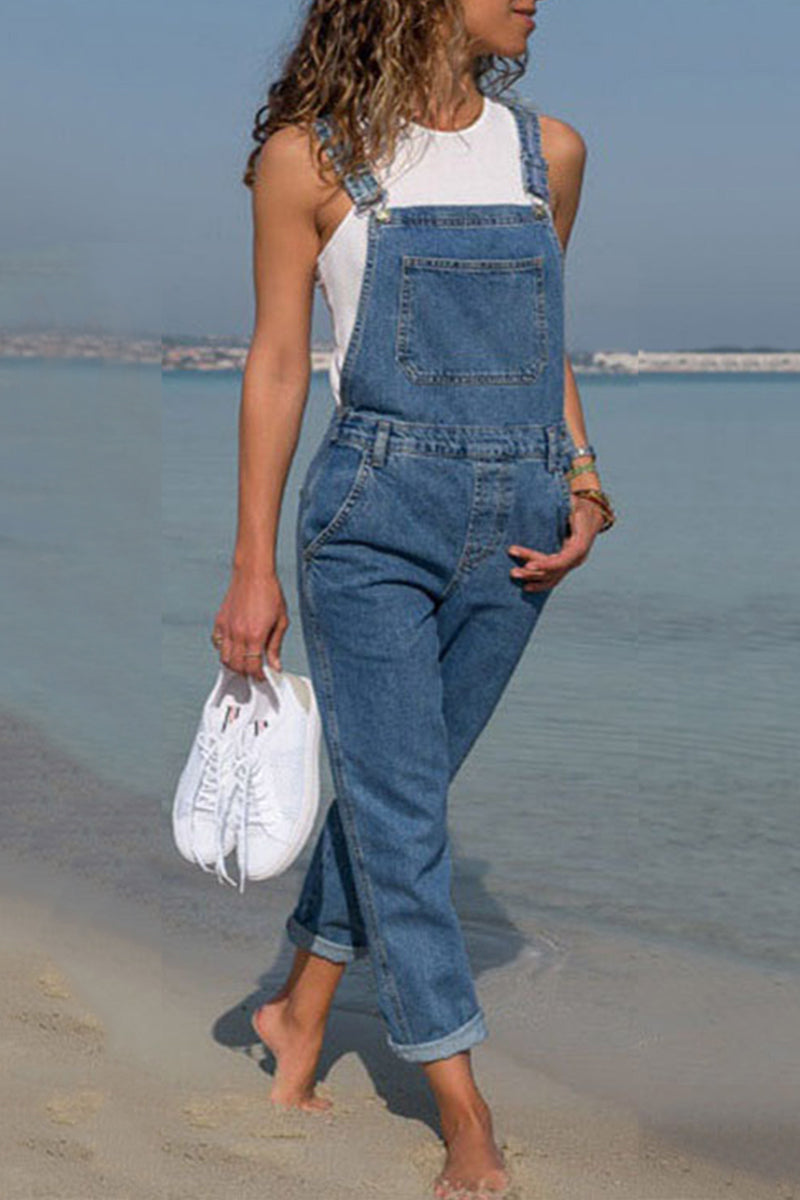 Denim-Overall in Übergröße mit überkreuztem Rücken