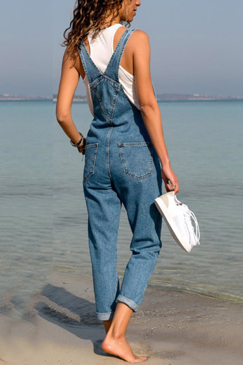 Combinaison en Denim Criss Cross Back de Grande Taille