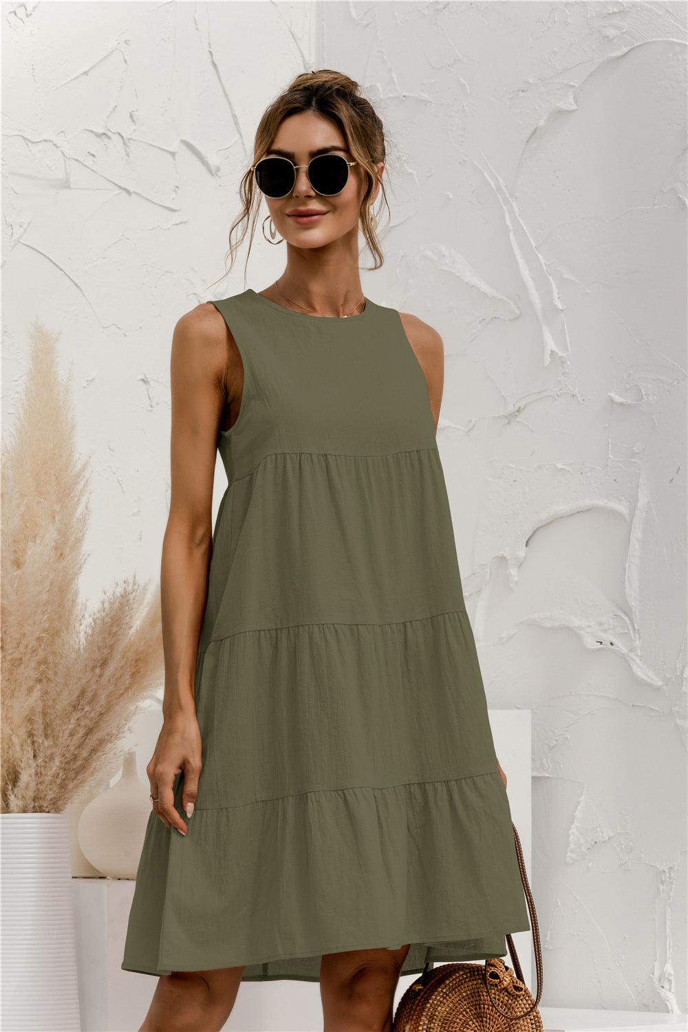 Sleeveless Round Neck Tiered Swing Dress