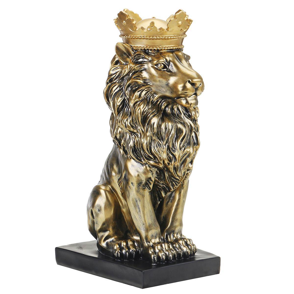 Nordic Style Crown Lion Statue Handicraft Decorations for Home Office Hotel Desk