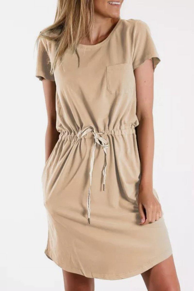 Pocketed Drawstring Waist Dress