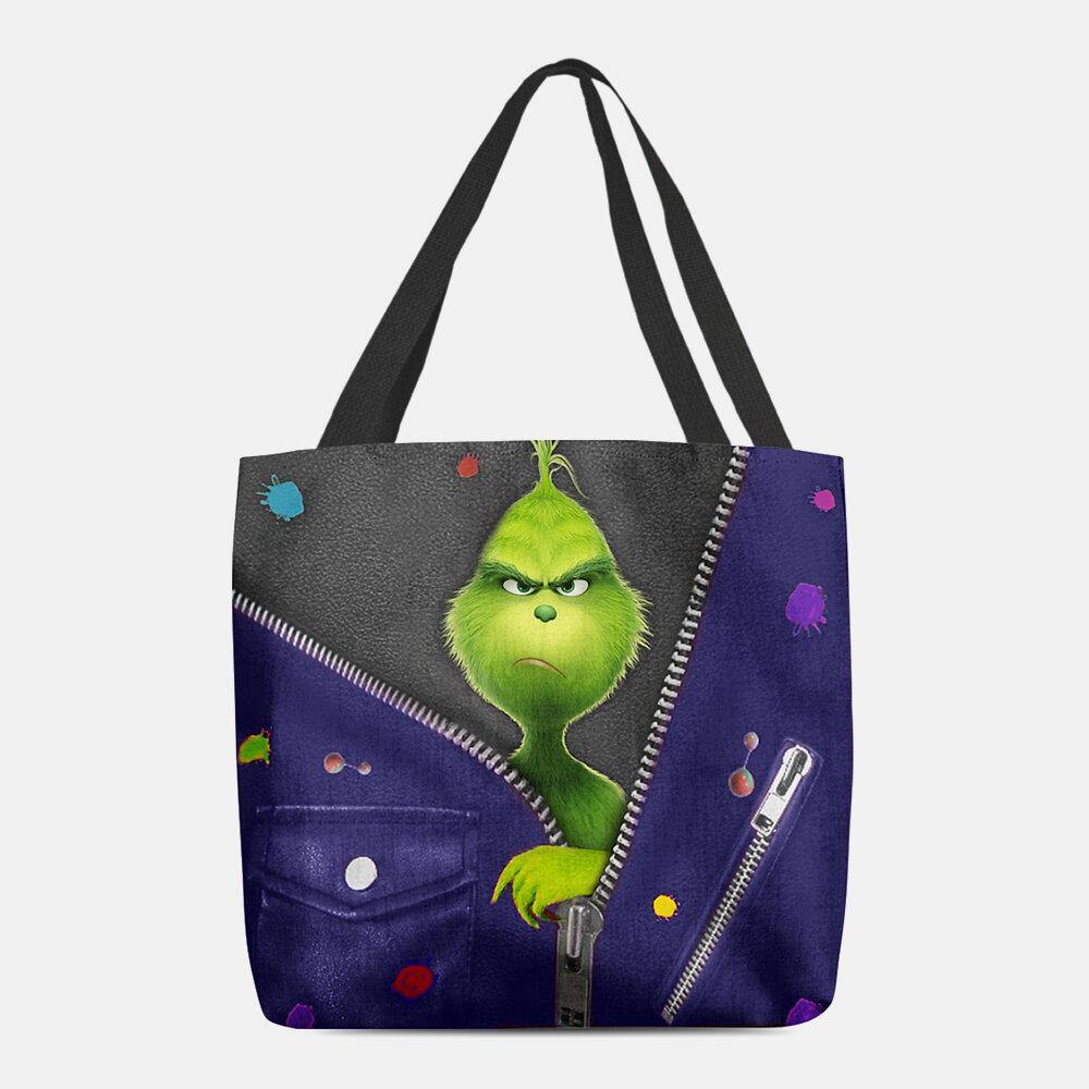 Bolso de hombro con patrón de monstruo verde de dibujos animados lindo para mujer 