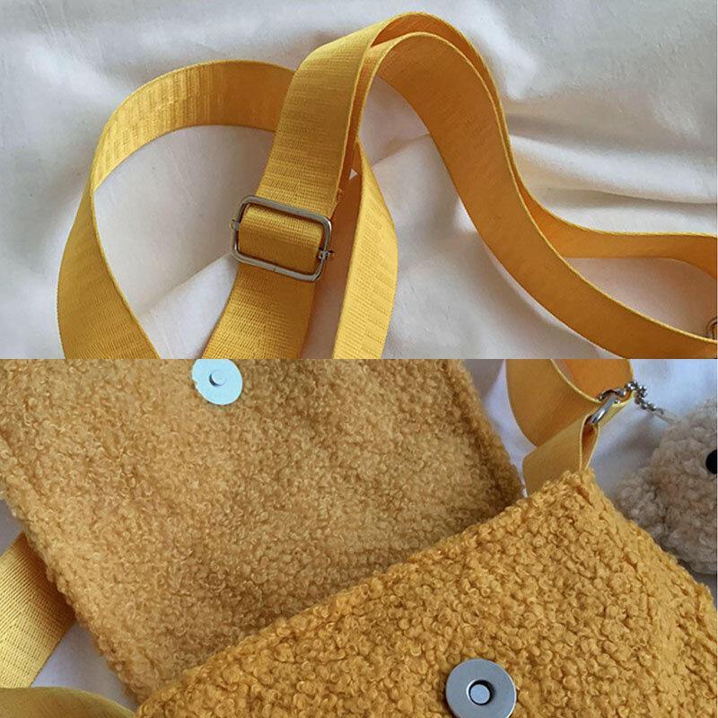 Women Lamb Wool Cute Soft Cartoon Duck Shape All-match Small Shoulder Bag Crossbody Bag