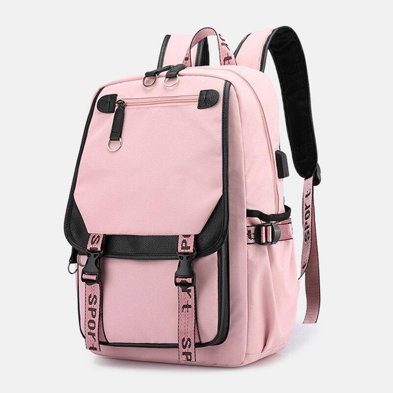 Women Printing USB Charging Large Capacity Backpack Student School Bag