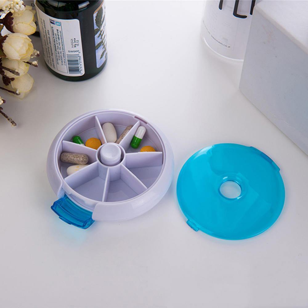 7 Cases Round Pill Box 7 Days Plastic Storage Box Rotating Portable Pill Box Case