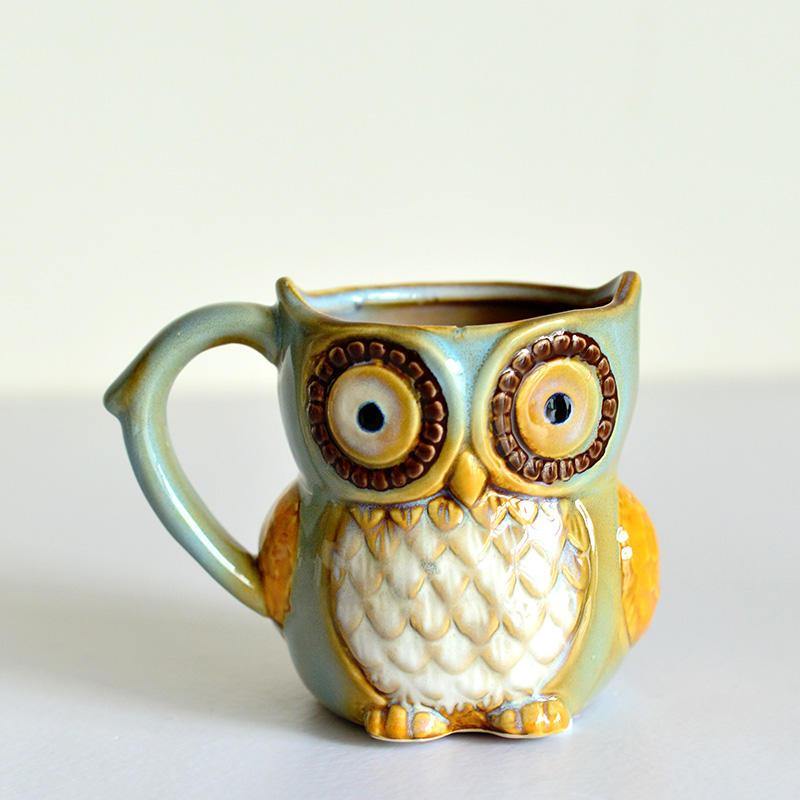 Creative Colorful Ceramic Crafts Owl Shaped Cup Drinking Water Cup Ceramic Cup