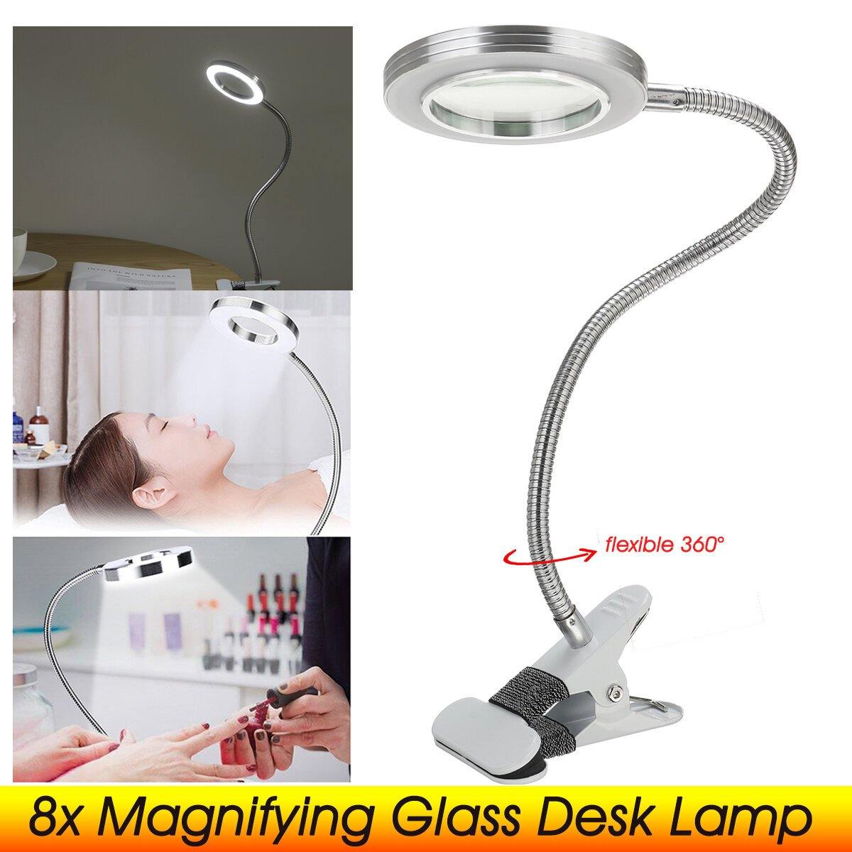 USB LED Magnifying Glass Desk Lighting 8X Magnifier Lamp Bendable Beauty Makeup Tattoo Light Reading