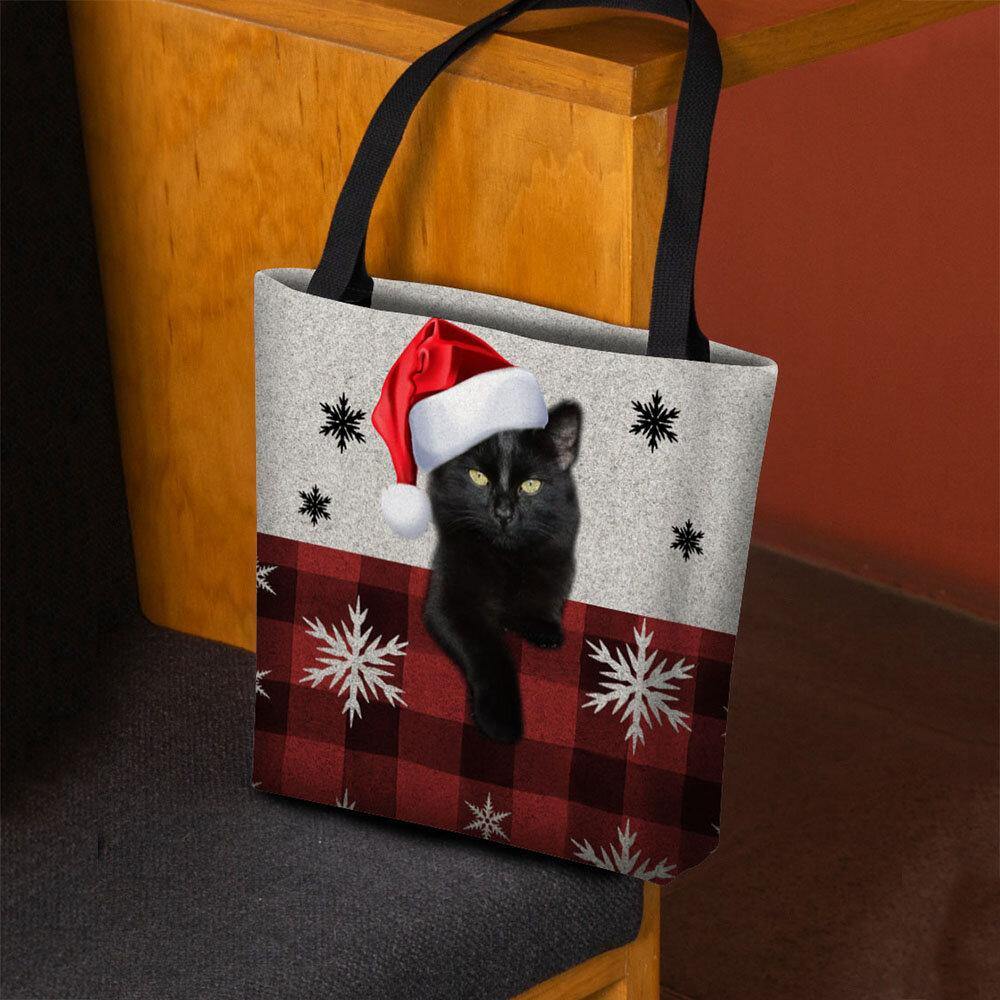 Las mujeres sintieron la historieta linda festiva Navidad vestida gato copo de nieve patrón bolso de hombro bolso de mano 