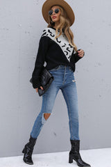 Color Block Contrast Spliced Sweater