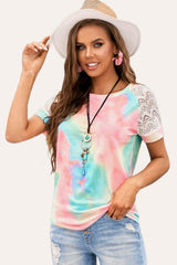 Bright Tie-dye Crochet Raglan Tee