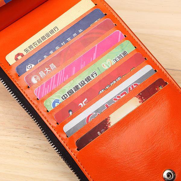 Women Waxy Ultra Thin Leather Long Purse Multi Card Holder