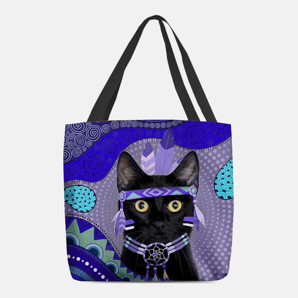 Bolso de hombro con diseño de gato negro vestido egipcio con dibujos animados bonitos para mujer 