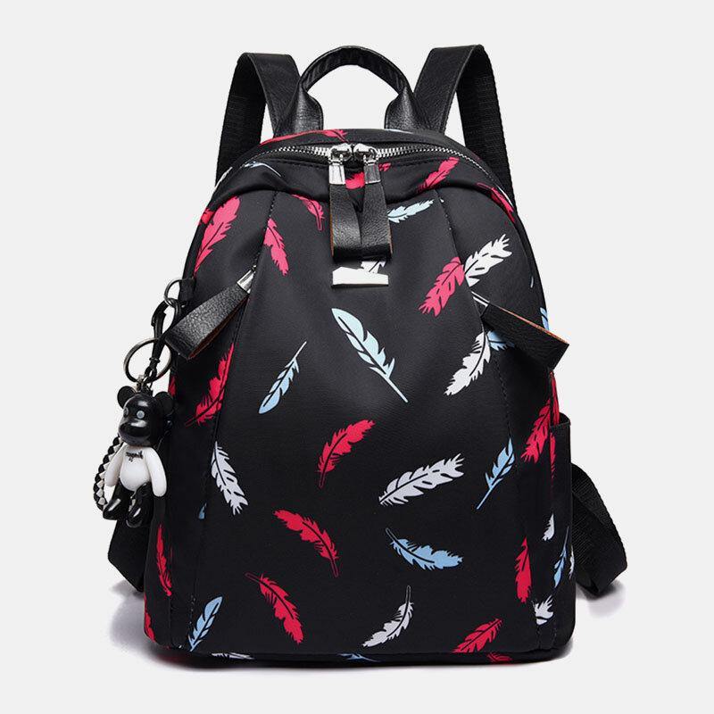 Women Oxford Butterfly Feather Pattern Large Capacity Headset Hole Waterproof Anti-Theft Casual Backpack