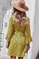 Floral Flare Sleeve Wrap Dress