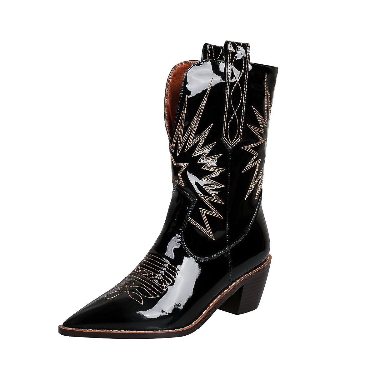 Kurze Damenstiefel mit Western-Cowboy-Stickerei