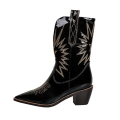 Kurze Damenstiefel mit Western-Cowboy-Stickerei