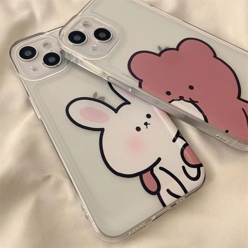 Funda para teléfono a juego con lindo oso conejito de parejas de dibujos animados