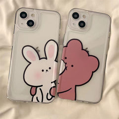 Funda para teléfono a juego con lindo oso conejito de parejas de dibujos animados