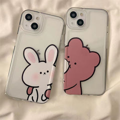 Funda para teléfono a juego con lindo oso conejito de parejas de dibujos animados